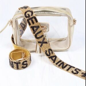 Beaded Purse Bag Strap black gold Nola saints football